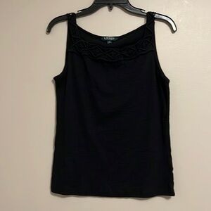 Lauren Ralph Lauren Square Crochet Neckline Black Tank Size Medium